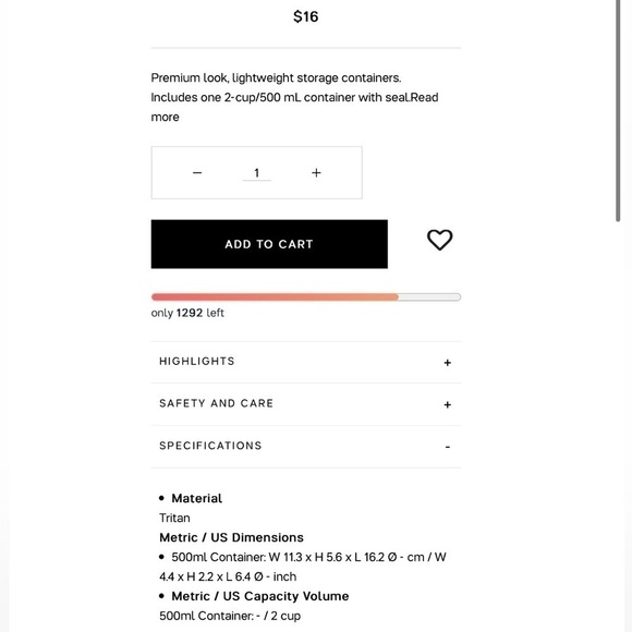 Tupperware Ultra Clear 2 Cup Container - Picture 3 of 7